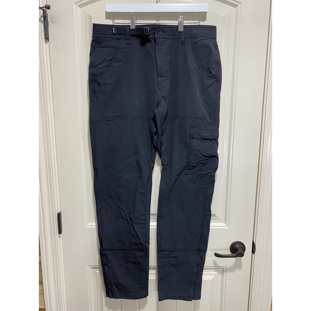 PrAna ZION Black Hiking Pants Mens 34x32 Sport Stretch Cargo Zip Belted Utility